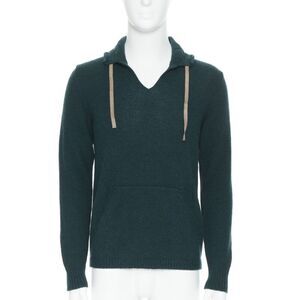 UNDERCOVER 100% wool dark green ribbon drawstring V-neck pullover sweater S